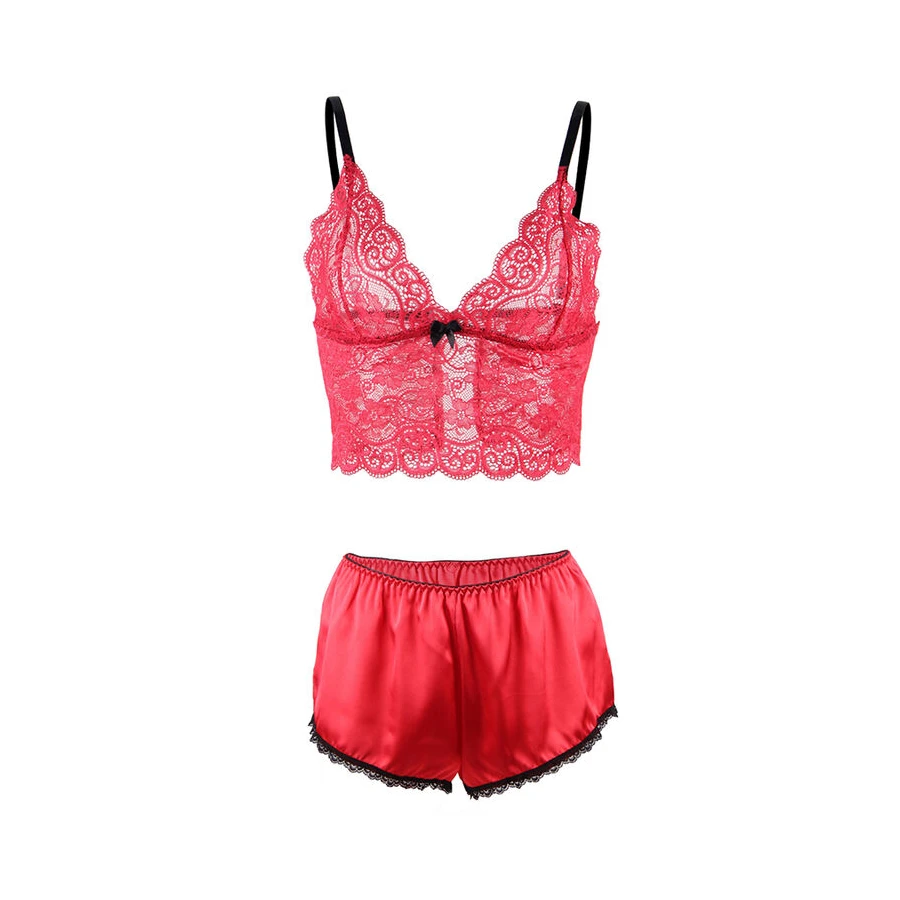 SUBBLIME - 953904 CAMICIA DA NOTTE IN SETA E PIZZO + SLIP ROSSO L/XL